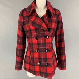 CONVERSE Red Black Plaid Peacoat Jacket XS
